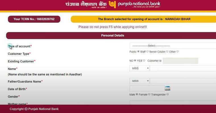 PNB open online zero balance saving account 